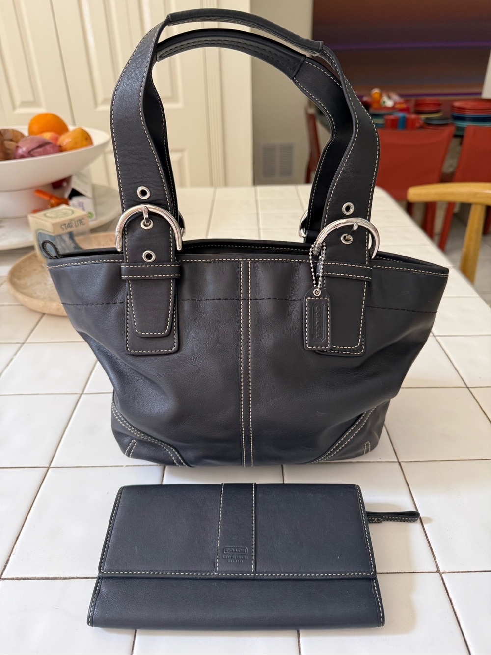 Vintage Coach Soho Black Leather Tote Bag with Matching Wallet $595